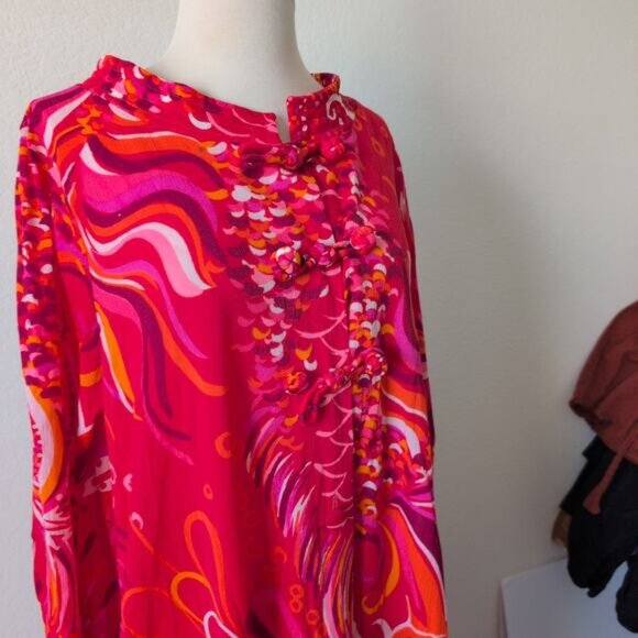 Vintage 60s 70s Hollywood Dress Robe L-XL Psychedelic Nightgown Groovy Boho Chic - Picture 16 of 16